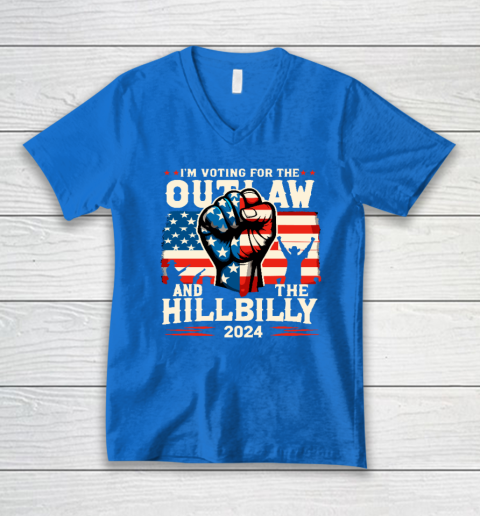 I'm Voting For the Outlaw And The Hillbilly 2024 US Flag V-Neck T-Shirt 4