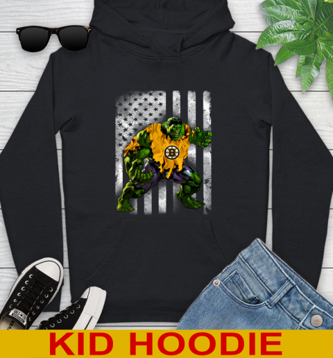 Boston Bruins Hulk Marvel Avengers NHL Hockey American Flag Youth Hoodie