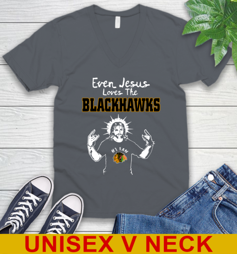 Chicago Blackhawks NHL Hockey Even Jesus Loves The Blackhawks Shirt V-Neck T-Shirt 4