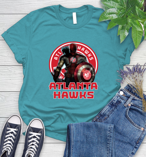 Atlanta Hawks NBA Basketball Captain America Thor Spider Man Hawkeye Avengers Women's T-Shirt 12
