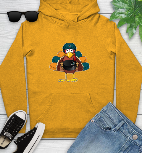San Jose Sharks Turkey Thanksgiving Day Youth Hoodie 3