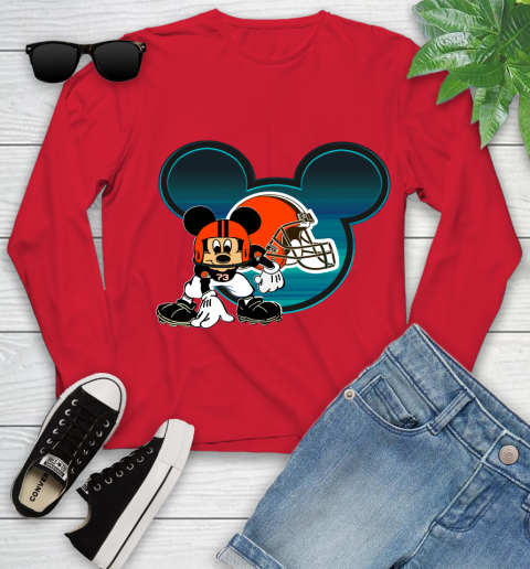 NFL Cleveland Browns Mickey Mouse Disney Football T Shirt Youth Long Sleeve 11
