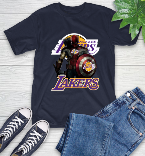 Los Angeles Lakers NBA Basketball Captain America Thor Spider Man Hawkeye Avengers T-Shirt 4