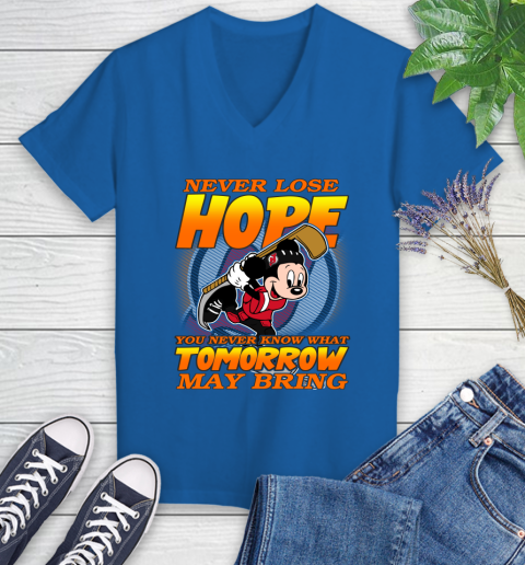 New Jersey Devils NHL Hockey ootball Mickey Disney Never Lose Hope Women's V-Neck T-Shirt 10