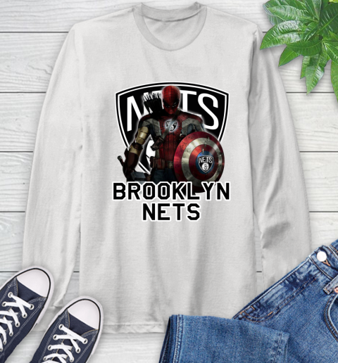 Brooklyn Nets NBA Basketball Captain America Thor Spider Man Hawkeye Avengers Long Sleeve T-Shirt