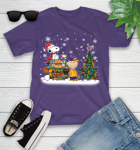 Los Angeles Lakers NBA Basketball Christmas The Peanuts Movie Snoopy Championship Youth T-Shirt 3