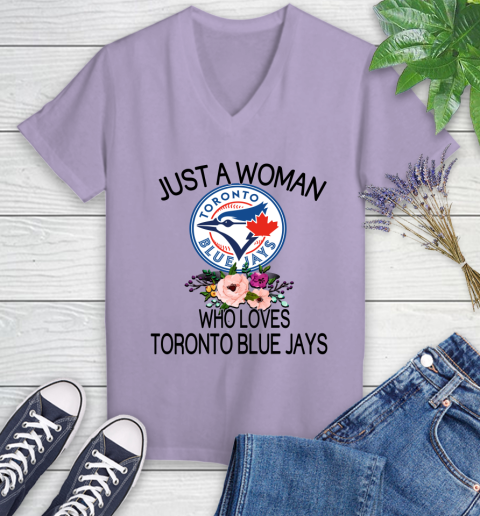 MLB Just A Woman Who Loves Toronto Blue Jays Baseball Sports Women's V-Neck T-Shirt 9