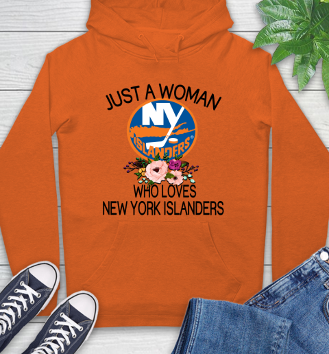 NHL Just A Woman Who Loves New York Islanders Hockey Sports Hoodie 3