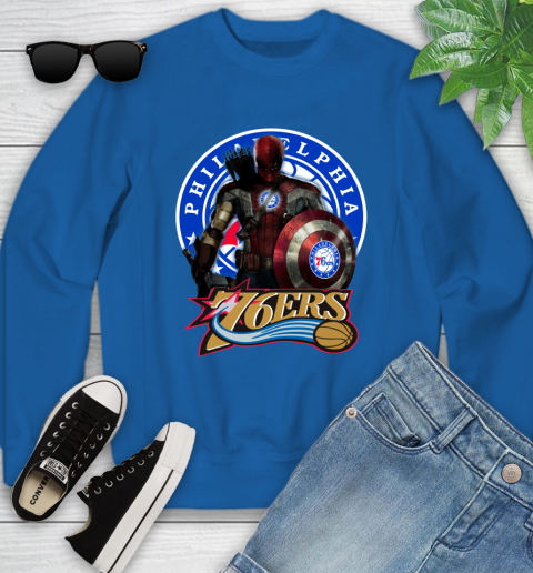 Philadelphia 76ers NBA Basketball Captain America Thor Spider Man Hawkeye Avengers (1) Youth Sweatshirt 8