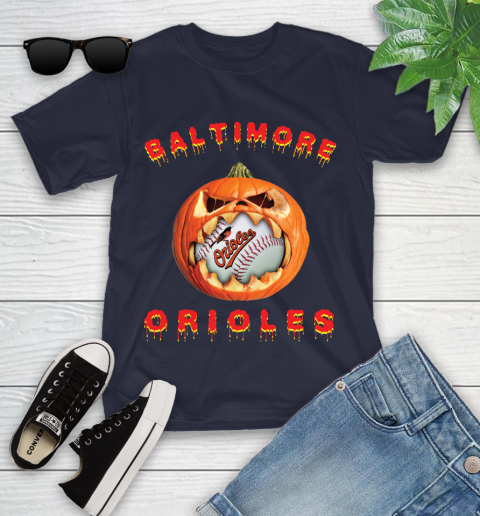MLB Baltimore Orioles Halloween Pumpkin Baseball Sports Youth T-Shirt 3