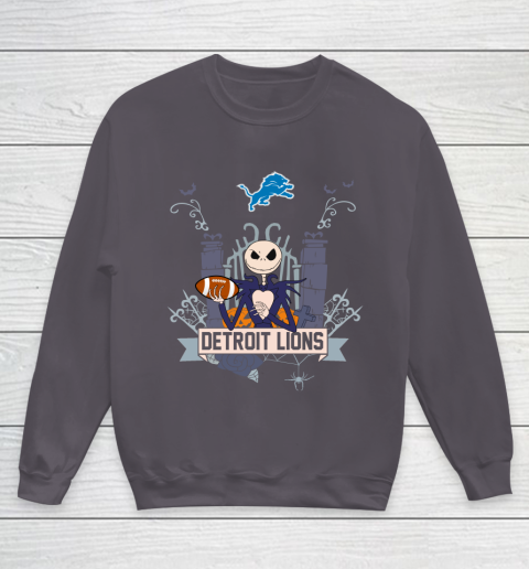 NFL Detroit Lions Football Jack Skellington Halloween Youth Sweatshirt 5
