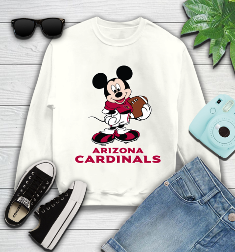 NFL Football Arizona Cardinals Cheerful Mickey Mouse Shirt Youth Sweatshirt 2