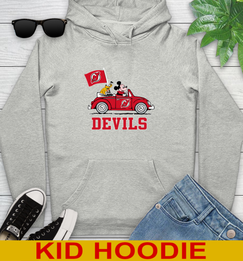 NHL Hockey New Jersey Devils Pluto Mickey Driving Disney Shirt Youth Hoodie
