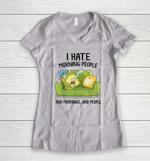 Toad Frog Drinking Coffee I Hate Morning People Women's V-Neck T-Shirt