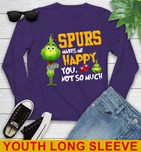 NBA San Antonio Spurs Makes Me Happy You Not So Much Grinch Basketball Sports Youth Long Sleeve 4