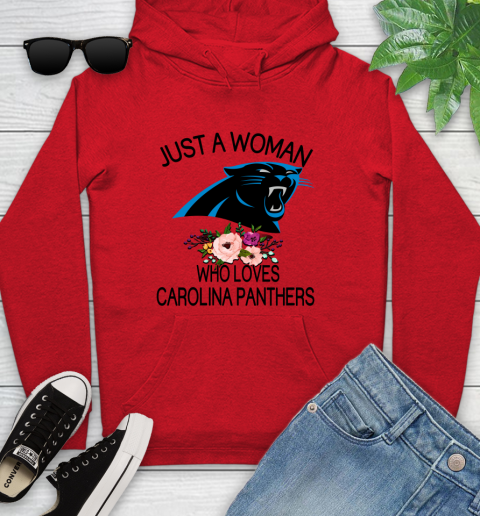 NFL Just A Woman Who Loves Carolina Panthers Football Sports Youth Hoodie 7