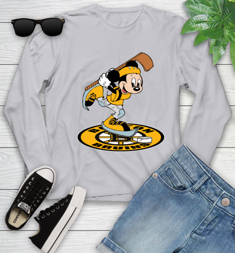 NHL Hockey Boston Bruins Cheerful Mickey Disney Shirt Youth Long Sleeve 5