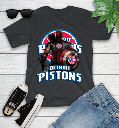 Detroit Pistons NBA Basketball Captain America Thor Spider Man Hawkeye Avengers Youth T-Shirt 2