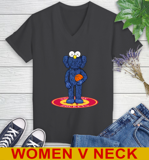 NBA Basketball Houston Rockets Kaws Bff Blue Figure Shirt Women's V-Neck T-Shirt 9