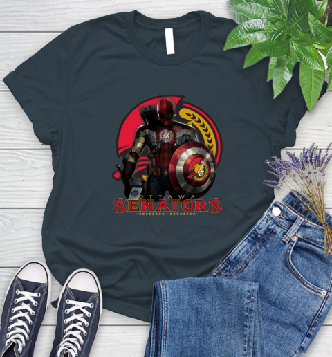 NHL Captain America Thor Spider Man Hawkeye Avengers Endgame Hockey Ottawa Senators Women's T-Shirt 8