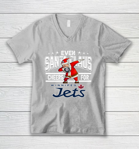 Winnipeg Jets Even Santa Claus Cheers For Christmas NHL V-Neck T-Shirt 3