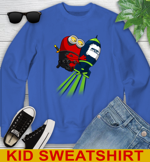 NFL Football Seattle Seahawks Deadpool Minion Marvel Shirt Youth Sweatshirt 7 NFL Football Seattle Seahawks Deadpool Minion Marvel Shirt Youth Sweatshirt - Image 7