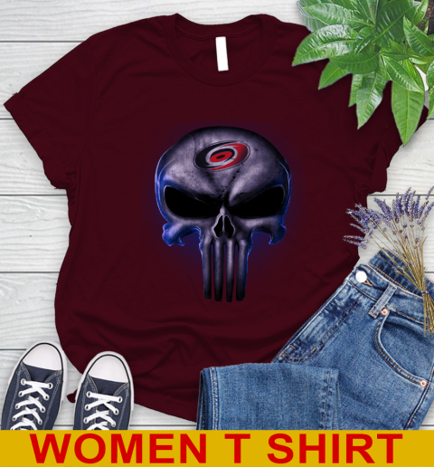 Carolina Hurricanes NHL Hockey Punisher Skull Sports Women's T-Shirt 6