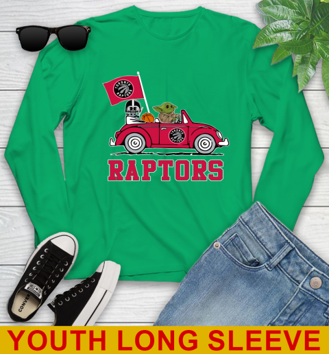 NBA Basketball Toronto Raptors Darth Vader Baby Yoda Driving Star Wars Shirt Youth Long Sleeve 7