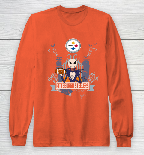 NFL Pittsburgh Steelers Football Jack Skellington Halloween Long Sleeve T-Shirt 3