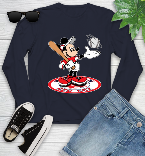MLB Baseball Boston Red Sox Cheerful Mickey Disney Shirt Youth Long Sleeve 3