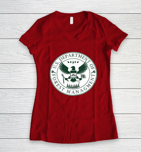 Make America Rake Again US Department Of Forest Managment Women's V-Neck T-Shirt 6