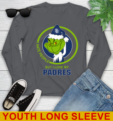 San Diego Padres MLB Christmas Grinch I Hate People But I Love My Favorite Baseball Team Youth Long Sleeve 9