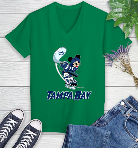 NHL Hockey Tampa Bay Lightning Cheerful Mickey Mouse Shirt Women's V-Neck T-Shirt 5