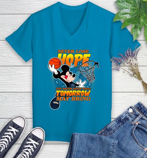 Minnesota Timberwolves NBA Basketball Mickey Disney Never Lose Hope Women's V-Neck T-Shirt 7