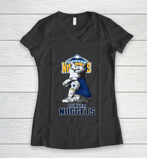 NBA Basketball My Cat Loves Denver Nuggets Women's V-Neck T-Shirt 6
