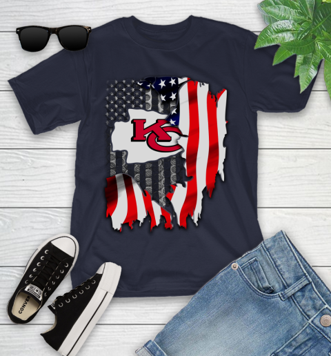 Kansas City Chiefs NFL Football American Flag Youth T-Shirt 2