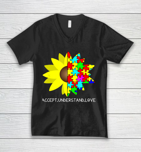 Autism Awareness Sunflower Accept Understand Love V-Neck T-Shirt