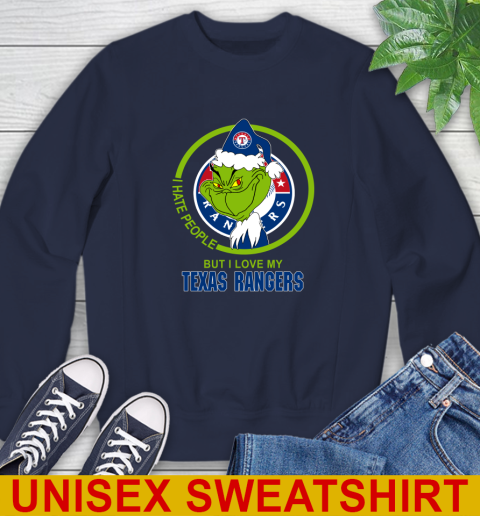 Texas Rangers MLB Christmas Grinch I Hate People But I Love My Favorite Baseball Team Sweatshirt 3