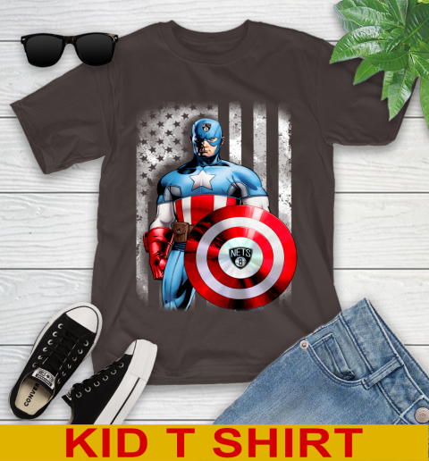 Brooklyn Nets NBA Basketball Captain America Marvel Avengers American Flag Shirt Youth T-Shirt 6