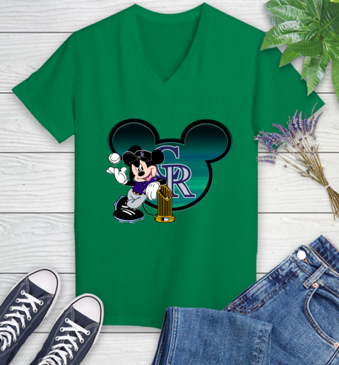 MLB Colorado Rockies The Commissioner's Trophy Mickey Mouse Disney Women's V-Neck T-Shirt 5