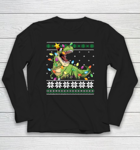 Funny Christmas Ugly Sweater Boys Men Kids Tree Rex Long Sleeve T-Shirt