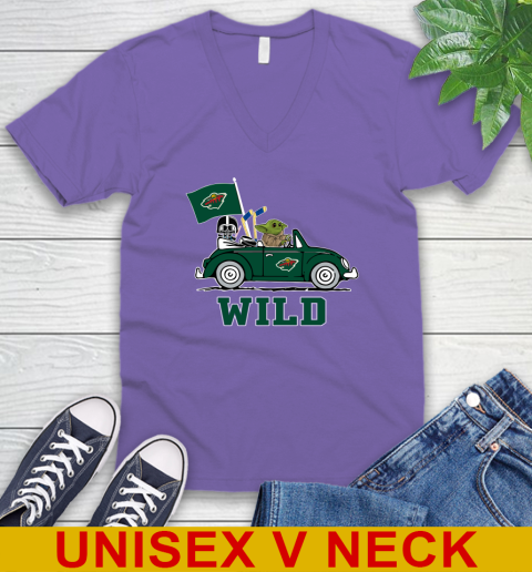 NHL Hockey Minnesota Wild Darth Vader Baby Yoda Driving Star Wars Shirt V-Neck T-Shirt 9