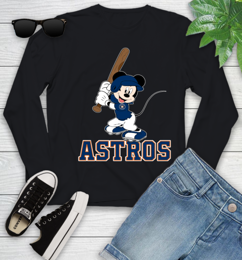 MLB Baseball Houston Astros Cheerful Mickey Mouse Shirt Youth Long Sleeve