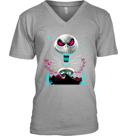 NFL New York Jets Jack Skellington Sally The Nightmare Before Christmas Football vDPIF2w0X8o v neck unisex 8 95 151514 front sport grey