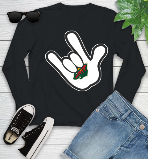 Minnesota Wild NHL Hockey Mickey Rock Hand Disney Youth Long Sleeve 2