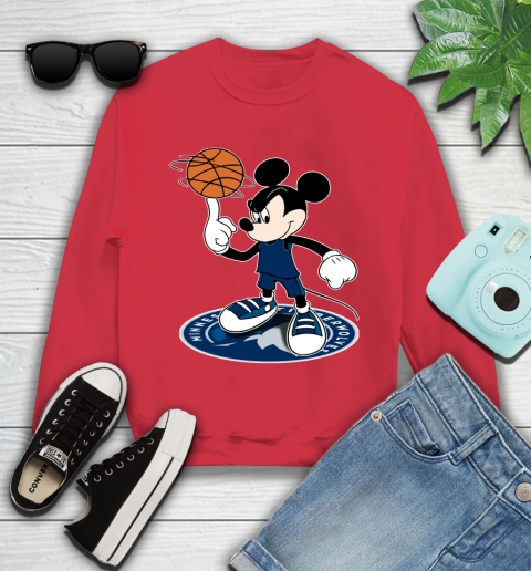 NBA Basketball Minnesota Timberwolves Cheerful Mickey Disney Shirt Youth Sweatshirt 8