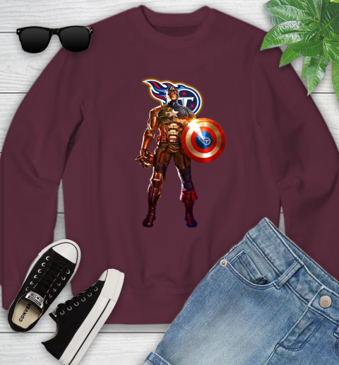NFL Captain America Marvel Avengers Endgame Football Sports Tennessee Titans Youth Sweatshirt 5
