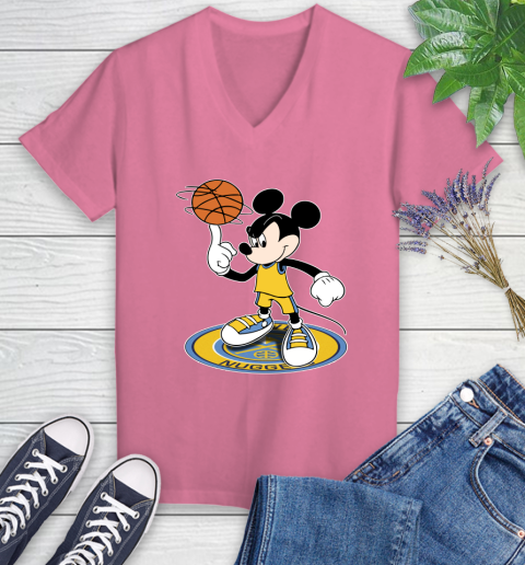 NBA Basketball Denver Nuggets Cheerful Mickey Disney Shirt Women's V-Neck T-Shirt 11