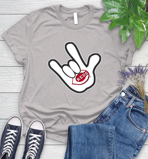 Cincinnati Reds MLB Baseball Mickey Rock Hand Disney Women's T-Shirt 10