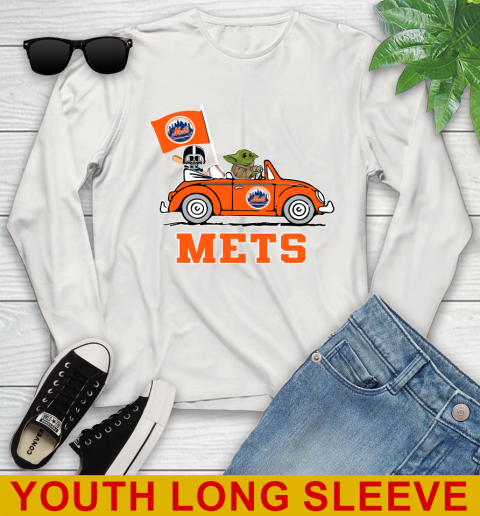 MLB Baseball New York Mets Darth Vader Baby Yoda Driving Star Wars Shirt Youth Long Sleeve 12